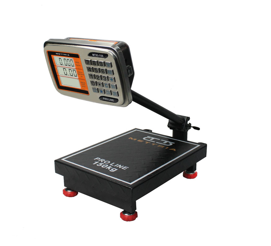 Báscula Comercial de Plataforma PRO-MTXI-150 con poste y barandal plegable Mettria (150 Kg x 20 g)  