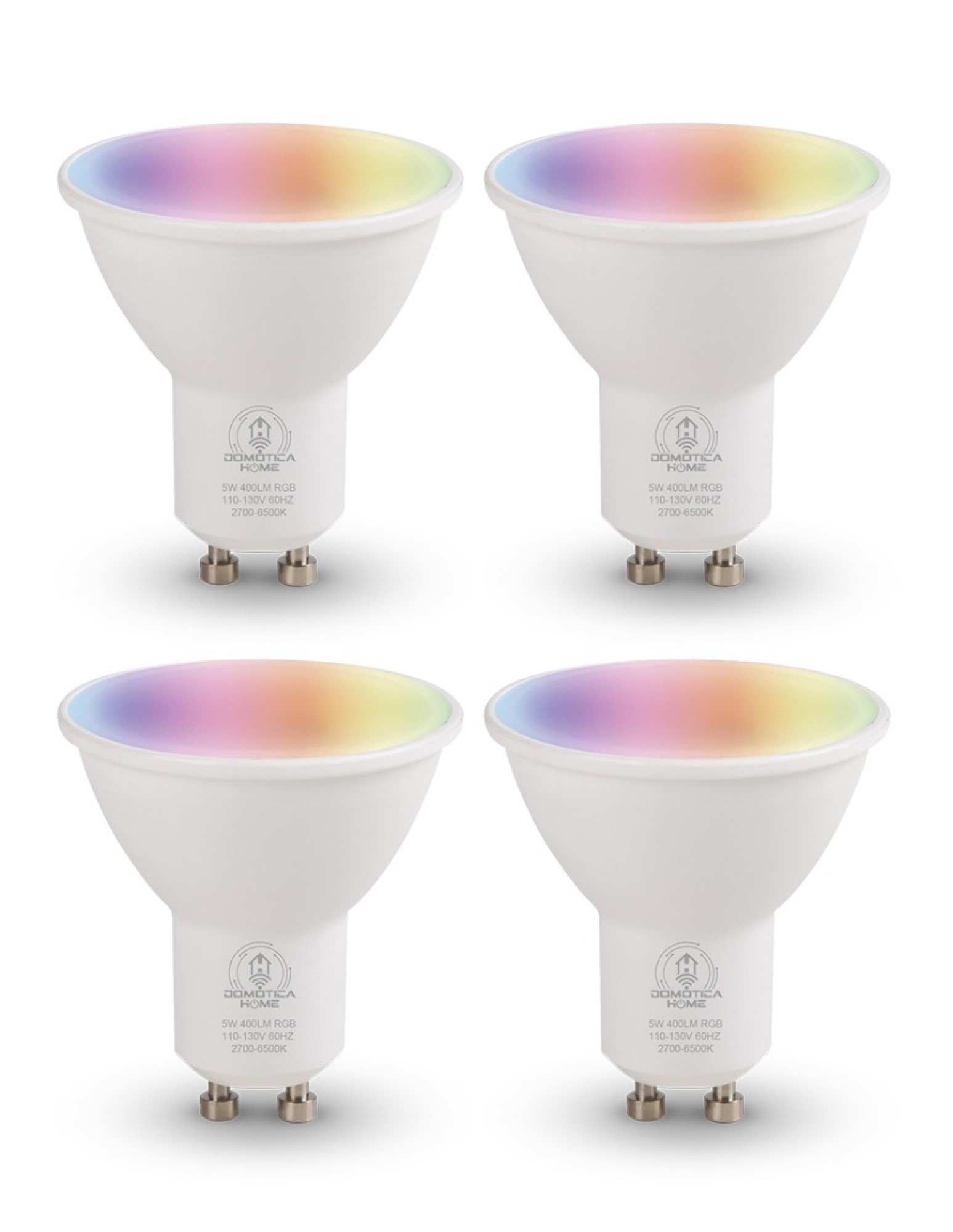 Focos Inteligentes Led Gu10 Wifi, Multicolor + Luz Blanca Fría Y Cálida + Regulable Rango 2700k A 6500k, 400 Lumenes (Pack 4)