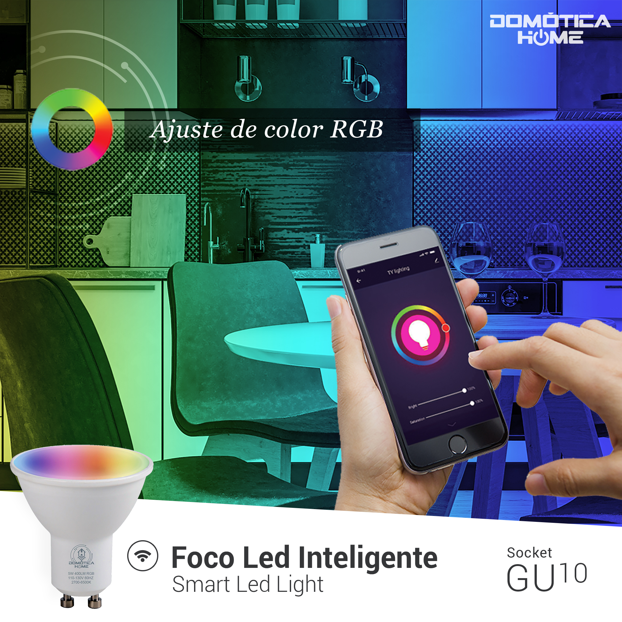 Focos Inteligentes Led Gu10 Wifi, Multicolor + Luz Blanca Fría Y Cálida + Regulable Rango 2700k A 6500k, 400 Lumenes (Pack 4)