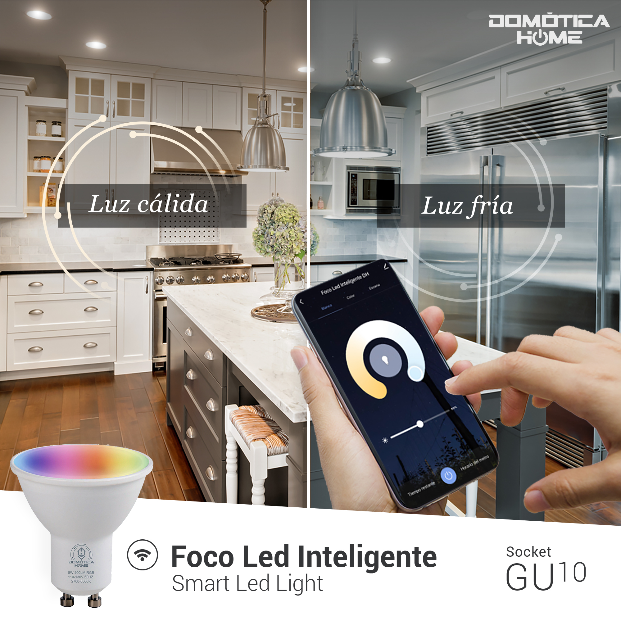 Focos Inteligentes Led Gu10 Wifi, Multicolor + Luz Blanca Fría Y Cálida + Regulable Rango 2700k A 6500k, 400 Lumenes (Pack 4)