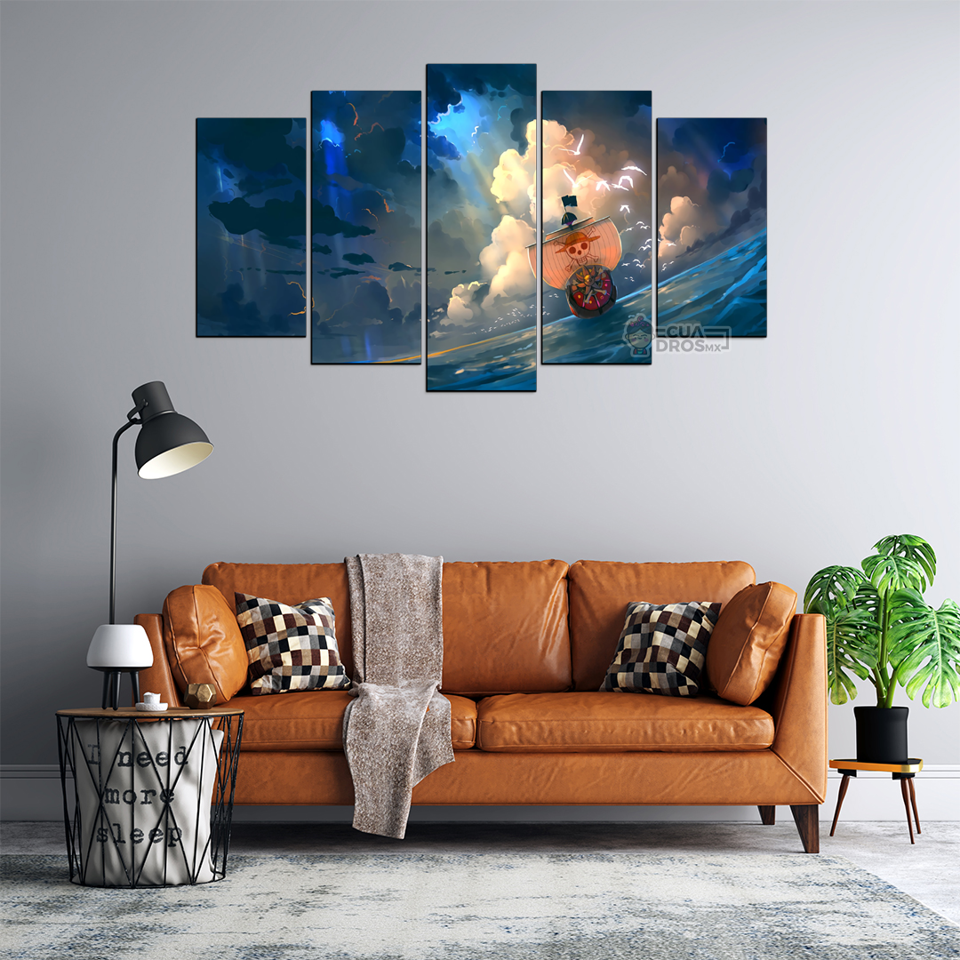 Cuadro Decorativo Anime One Piece Going Merry en el Mar 100x60cm 5pzs Cuadros MX