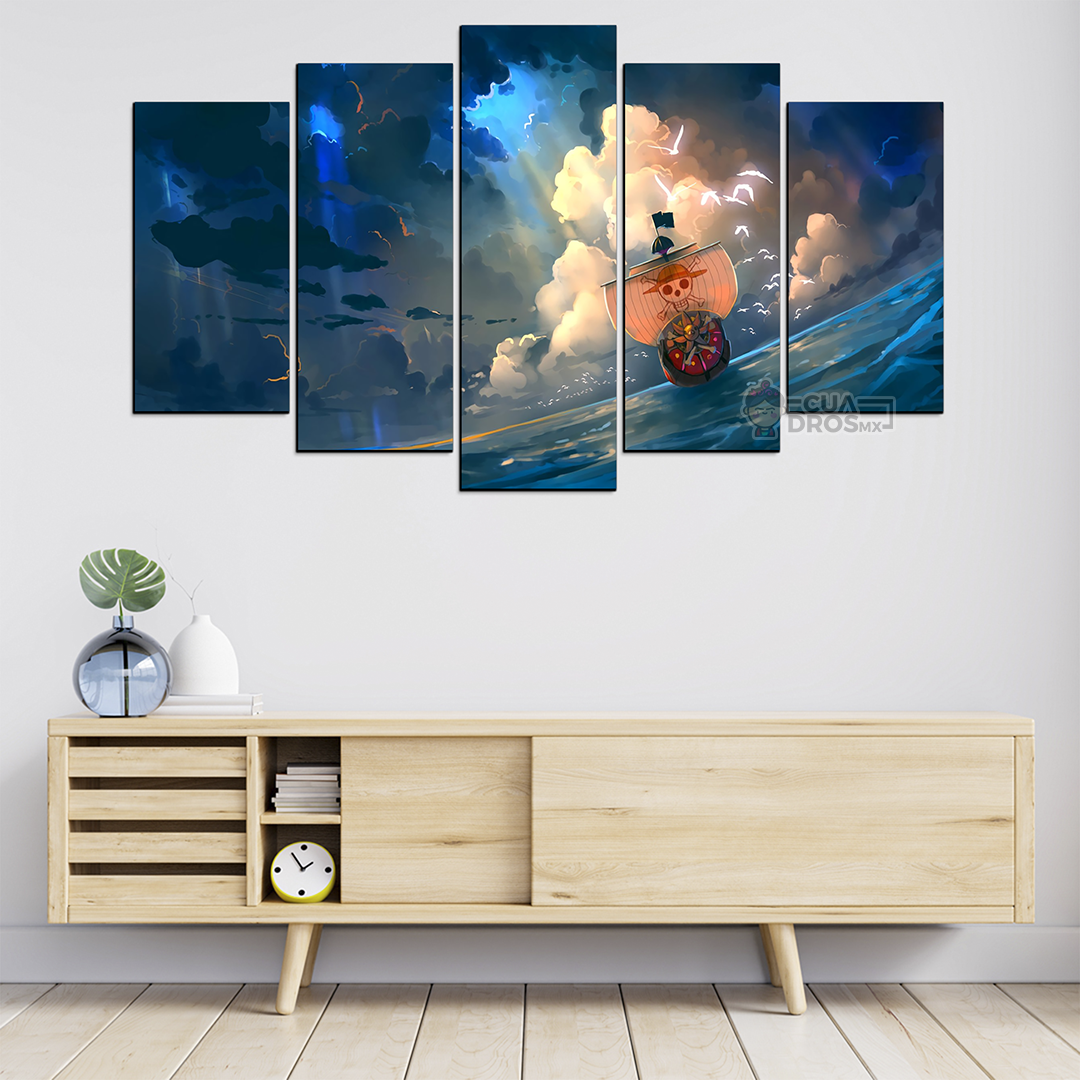 Cuadro Decorativo Anime One Piece Going Merry en el Mar 100x60cm 5pzs Cuadros MX