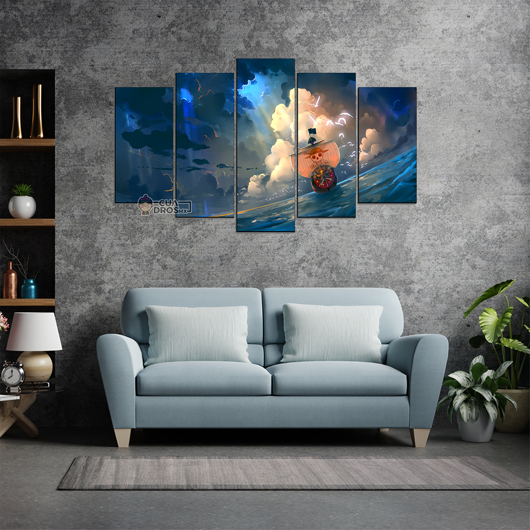 Cuadro Decorativo Anime One Piece Going Merry en el Mar 100x60cm 5pzs Cuadros MX
