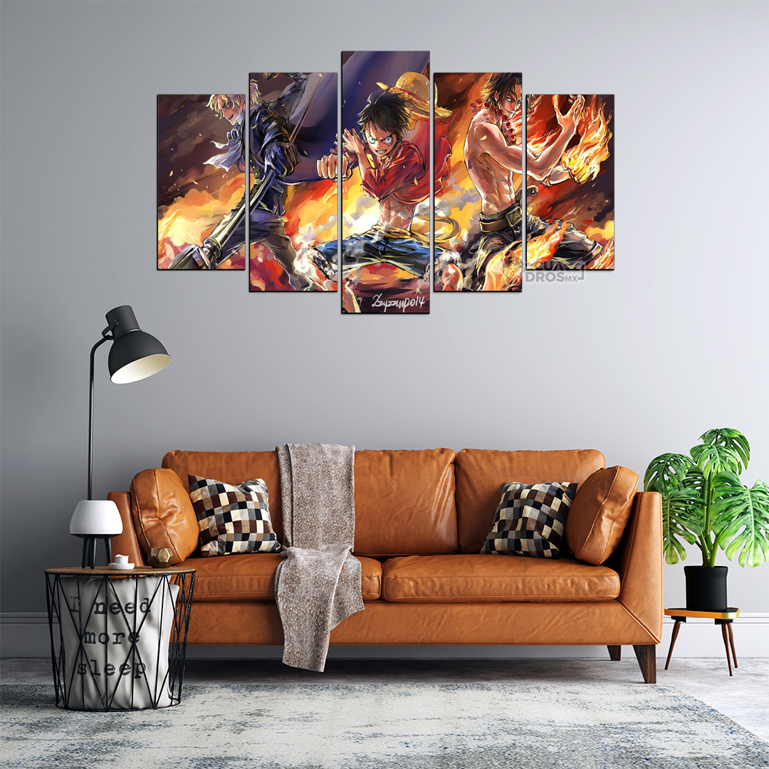 Cuadro Decorativo Anime One Piece Luffy, Ace y Sabo 100x60cm 5pzs Cuadros MX