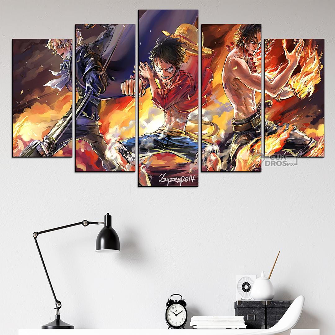 Cuadro Decorativo Anime One Piece Luffy, Ace y Sabo 100x60cm 5pzs Cuadros MX