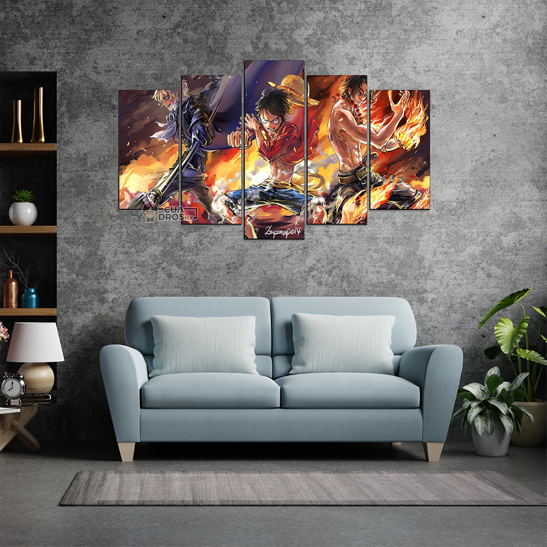 Cuadro Decorativo Anime One Piece Luffy, Ace y Sabo 100x60cm 5pzs Cuadros MX