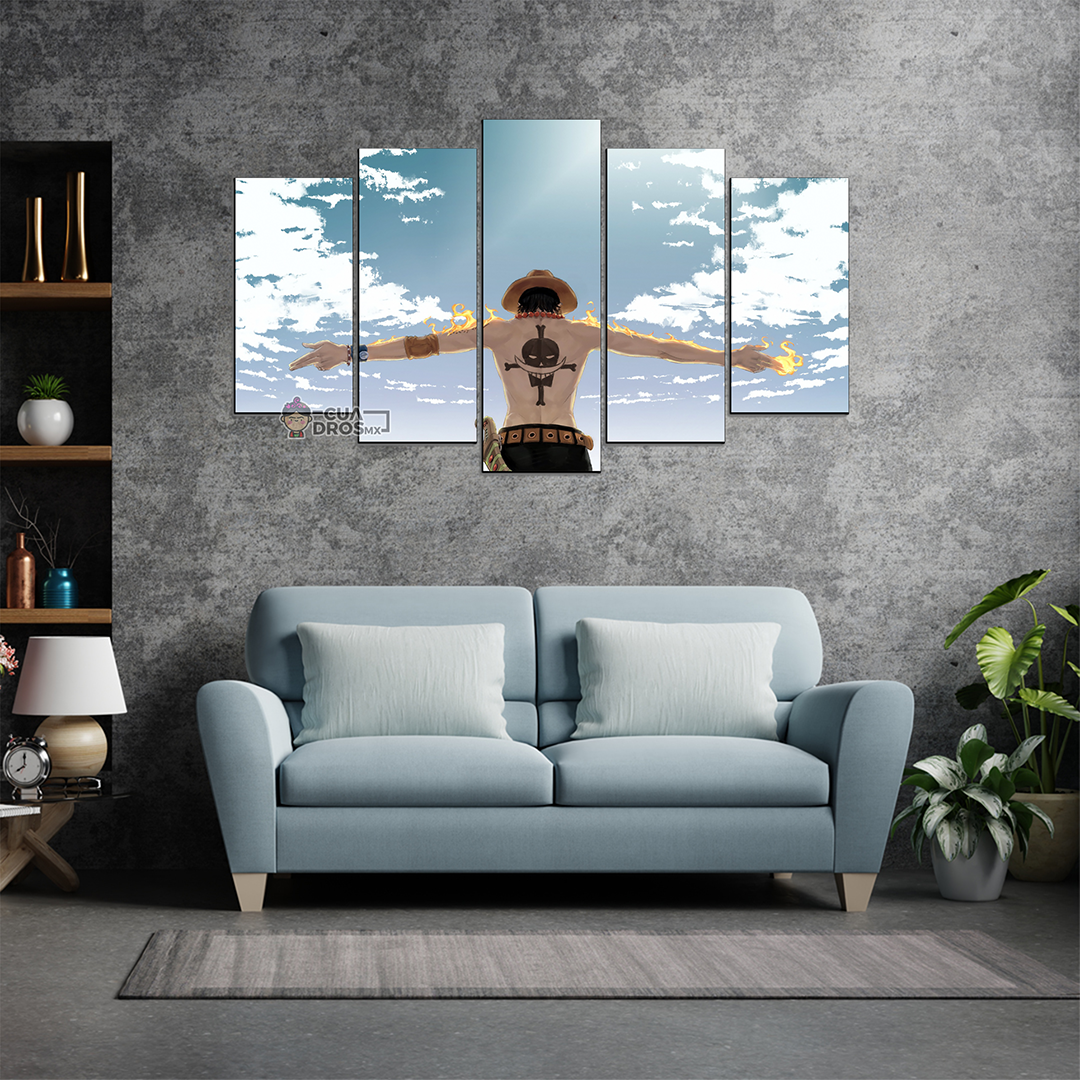 Cuadro Decorativo Anime One Piece Portgas D. Ace 100x60cm 5pzs Cuadros MX