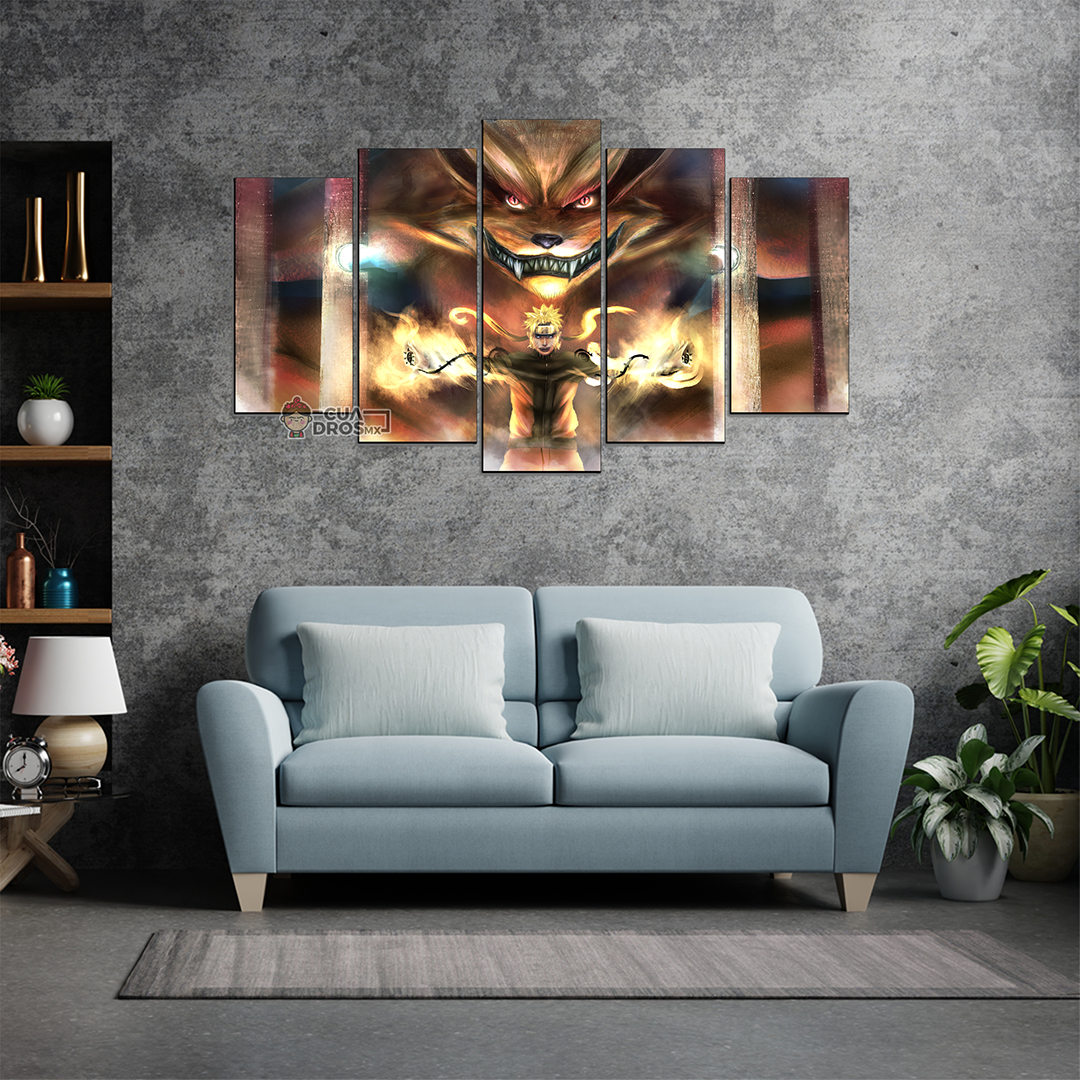 Cuadro Decorativo Anime Naruto y Kurama 100x60cm 5pzs Cuadros MX