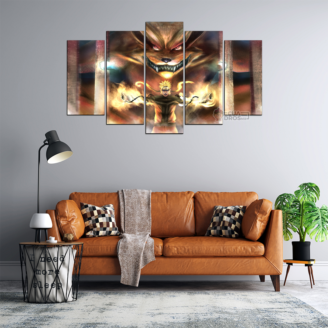 Cuadro Decorativo Anime Naruto y Kurama 100x60cm 5pzs Cuadros MX