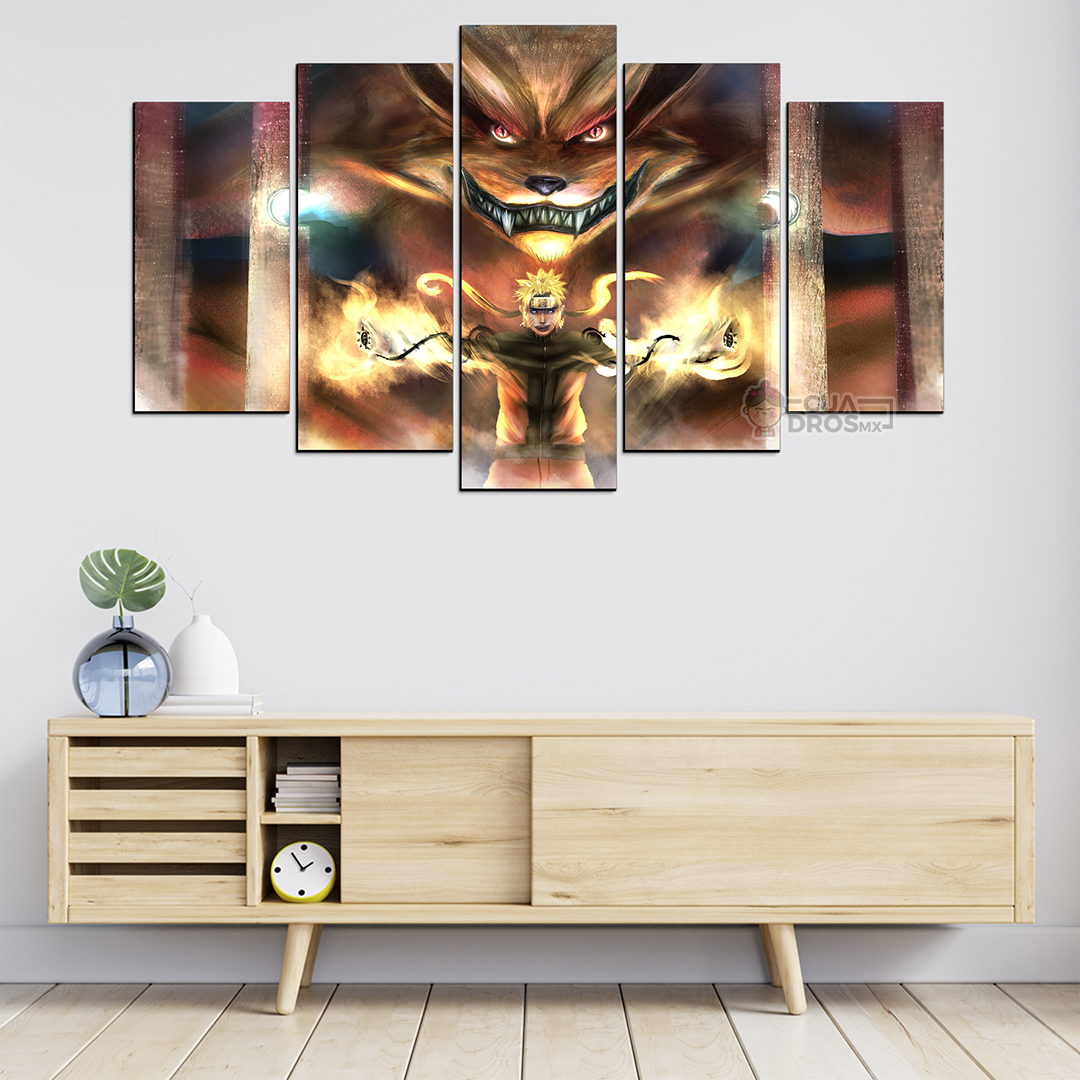 Cuadro Decorativo Anime Naruto y Kurama 100x60cm 5pzs Cuadros MX