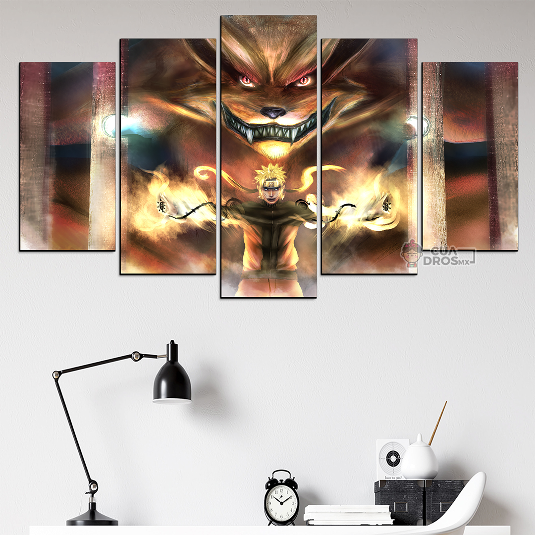 Cuadro Decorativo Anime Naruto y Kurama 100x60cm 5pzs Cuadros MX