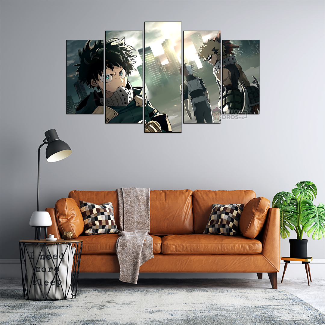Cuadro Decorativo Anime My Hero Academia Deku, Todoroki y Bakugo 100x60cm 5pzs Cuadros MX