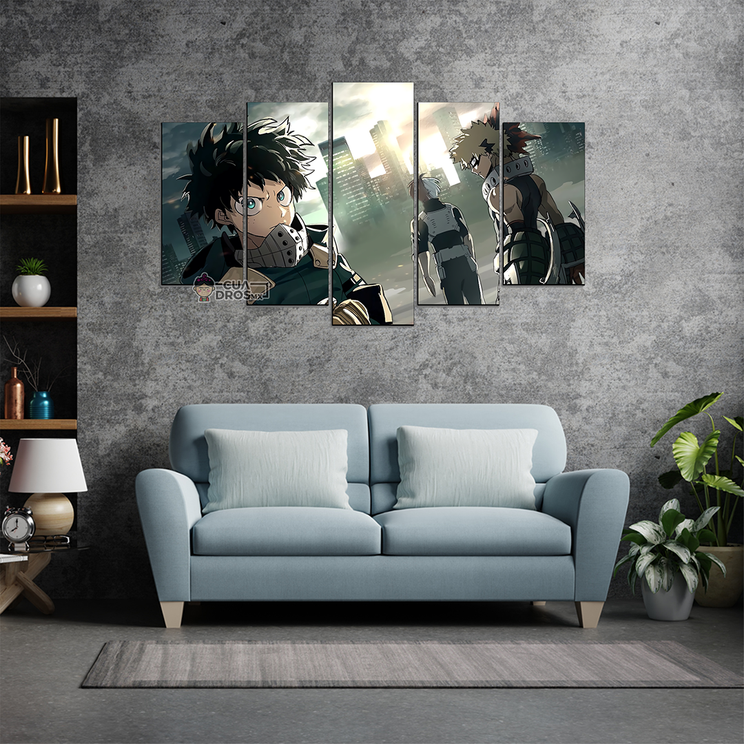 Cuadro Decorativo Anime My Hero Academia Deku, Todoroki y Bakugo 100x60cm 5pzs Cuadros MX