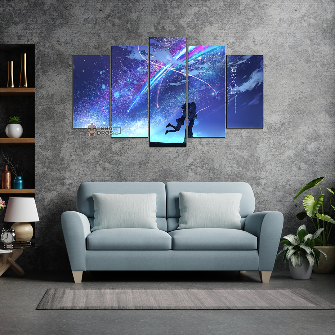 Cuadro Decorativo Anime Kimi No Na Wa Siluetas de Taki & Mitsuha Your Name 100x60cm 5pzs Cuadros MX