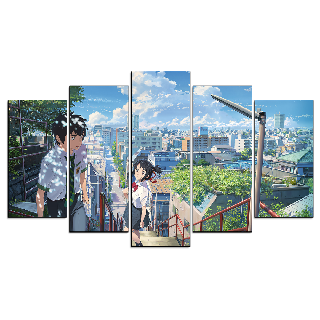 Cuadro Decorativo Anime Kimi No Na Wa Taki & Mitsuha en la Ciudad Your Name 100x60cm 5pzs Cuadros MX