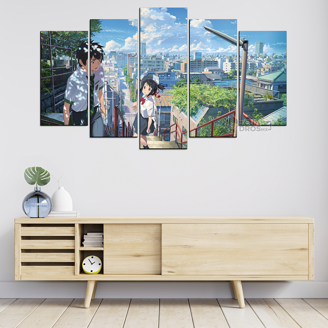 Cuadro Decorativo Anime Kimi No Na Wa Taki & Mitsuha en la Ciudad Your Name 100x60cm 5pzs Cuadros MX