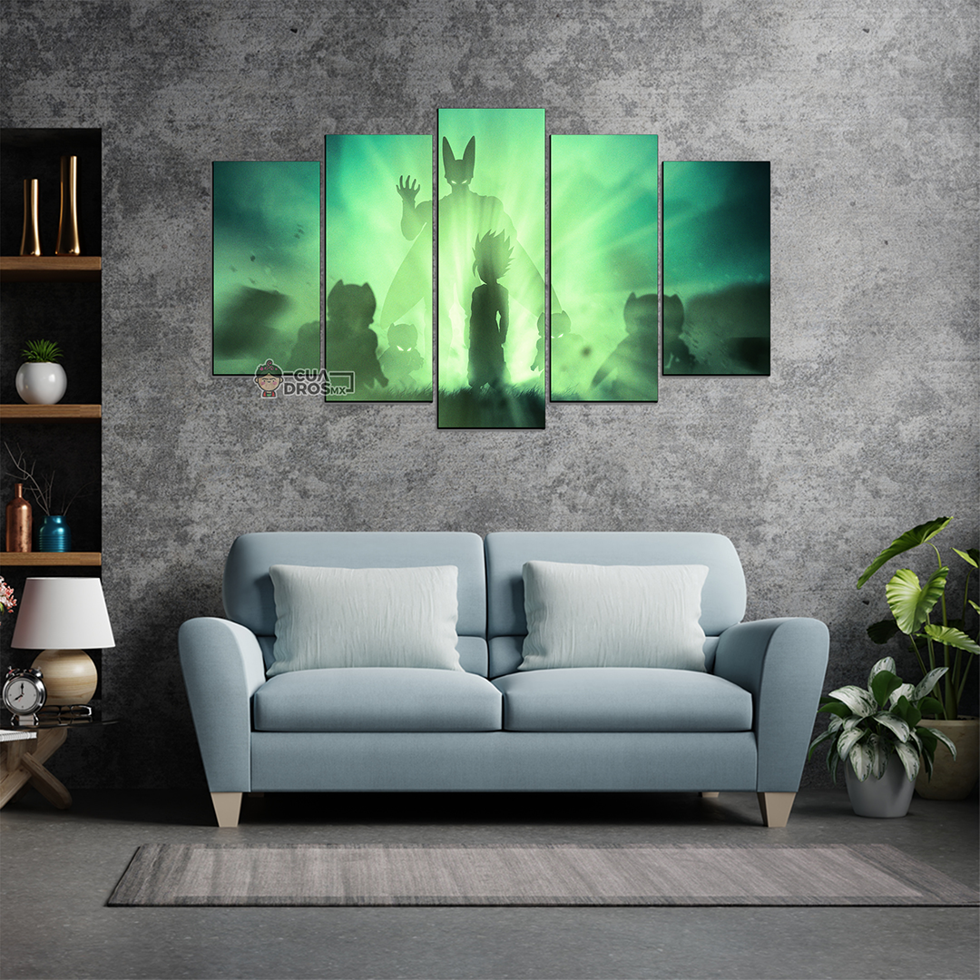 Cuadro Decorativo Dragon Ball Gohan vs Cell Tonos Verdes 100x60cm 5pzs Cuadros MX