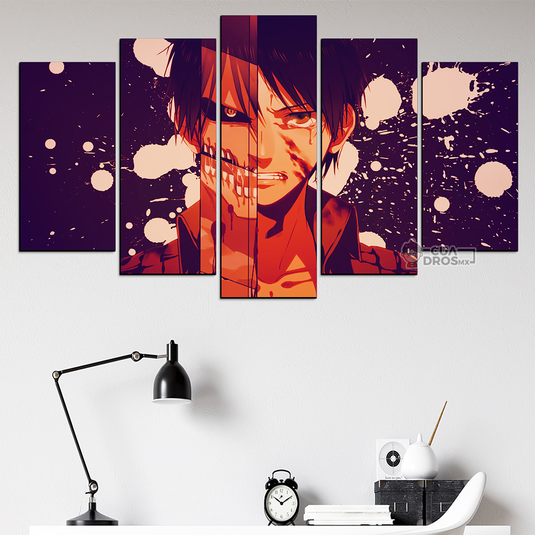 Cuadro Decorativo Anime Eren Titan Shingeki no Kyojin 100x60cm 5pzs Cuadros MX