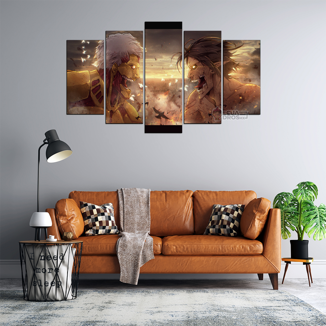 Cuadro Decorativo Anime Eren vs Reiner Shingeki no Kyojin 100x60cm 5pzs Cuadros MX