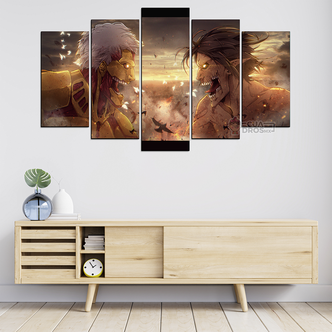 Cuadro Decorativo Anime Eren vs Reiner Shingeki no Kyojin 100x60cm 5pzs Cuadros MX