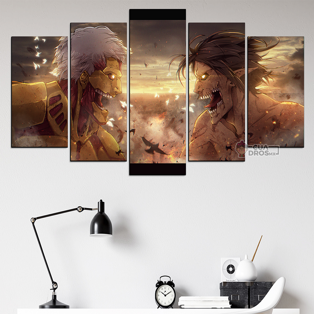 Cuadro Decorativo Anime Eren vs Reiner Shingeki no Kyojin 100x60cm 5pzs Cuadros MX