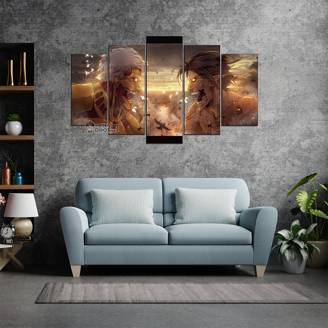 Cuadro Decorativo Anime Eren vs Reiner Shingeki no Kyojin 100x60cm 5pzs Cuadros MX