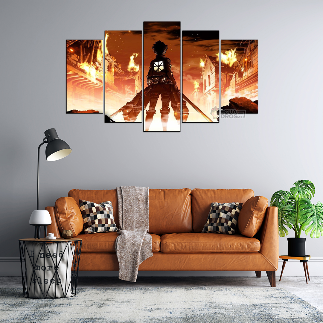 Cuadro Decorativo Anime Eren Jaeger Shingeki no Kyojin 100x60cm 5pzs Cuadros MX