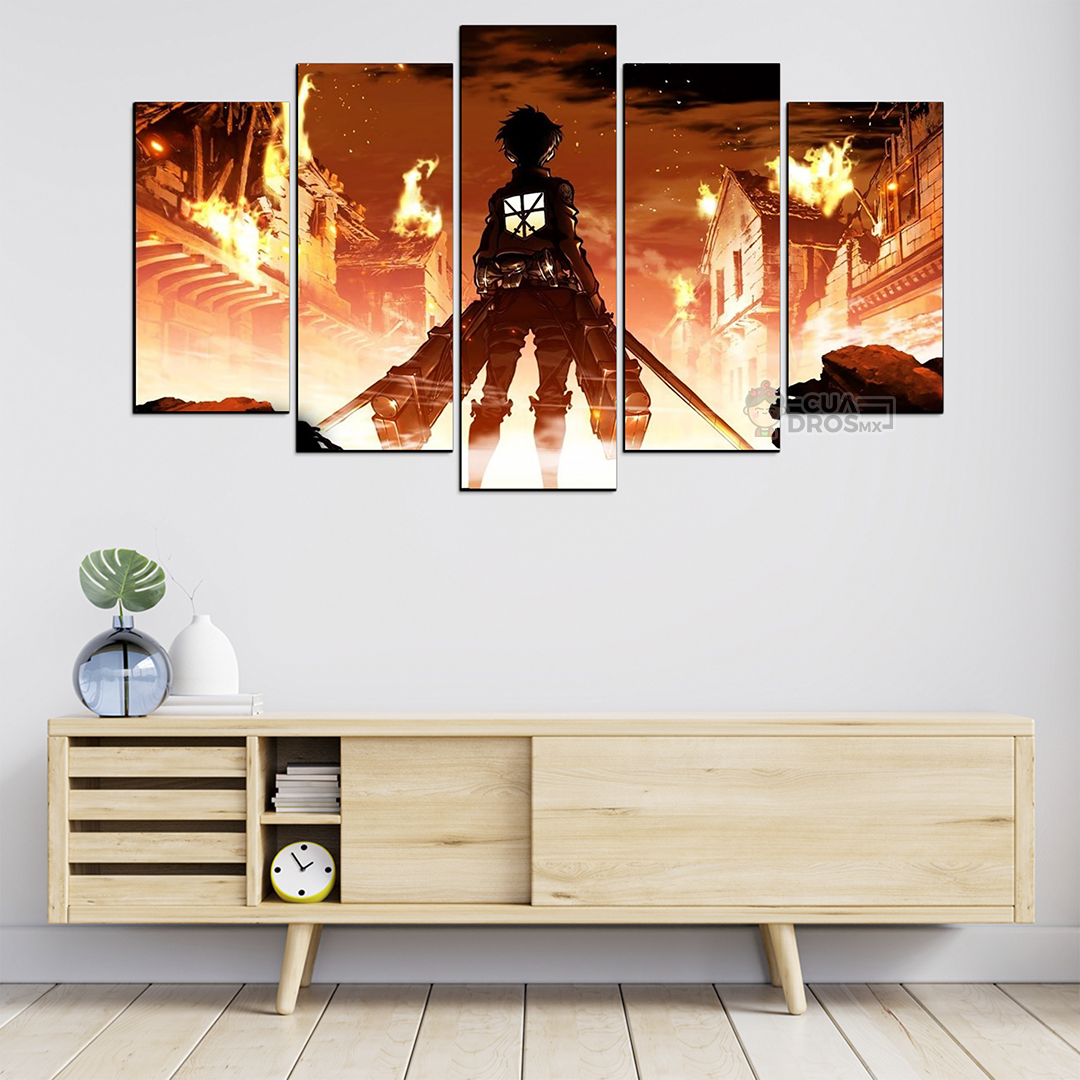 Cuadro Decorativo Anime Eren Jaeger Shingeki no Kyojin 100x60cm 5pzs Cuadros MX