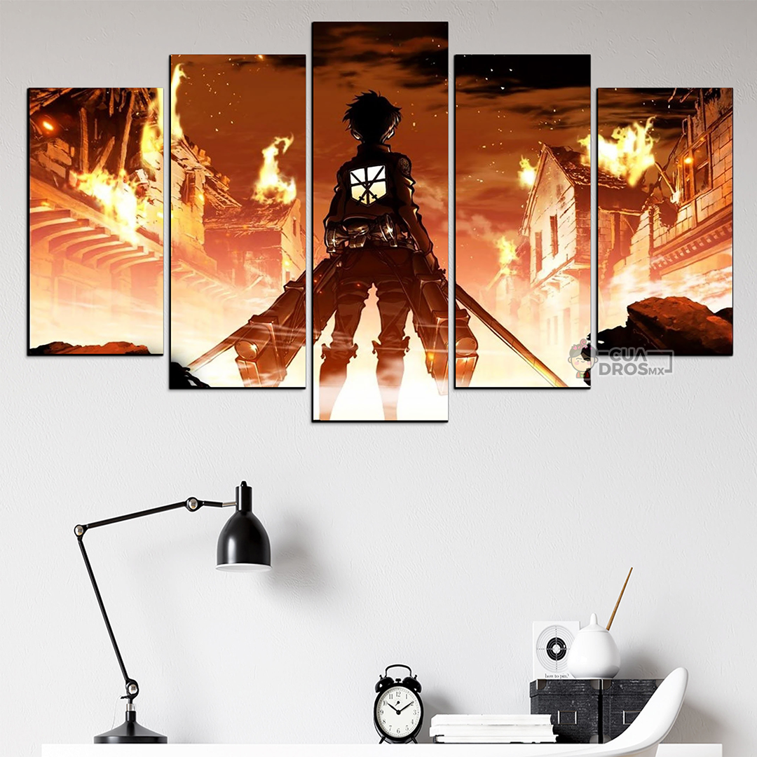 Cuadro Decorativo Anime Eren Jaeger Shingeki no Kyojin 100x60cm 5pzs Cuadros MX