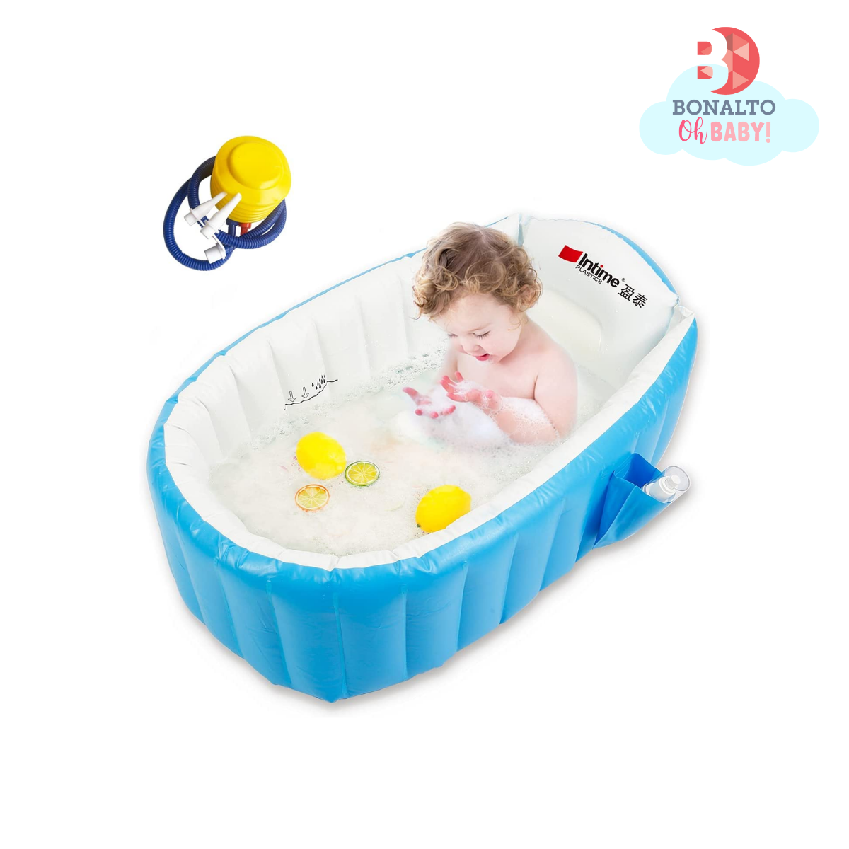 Tina Bañera inflable para bebé, portátil, antideslizante, para viajes, mini piscina de aire, para niños, gruesa, plegable, con bomba de aire, color azul