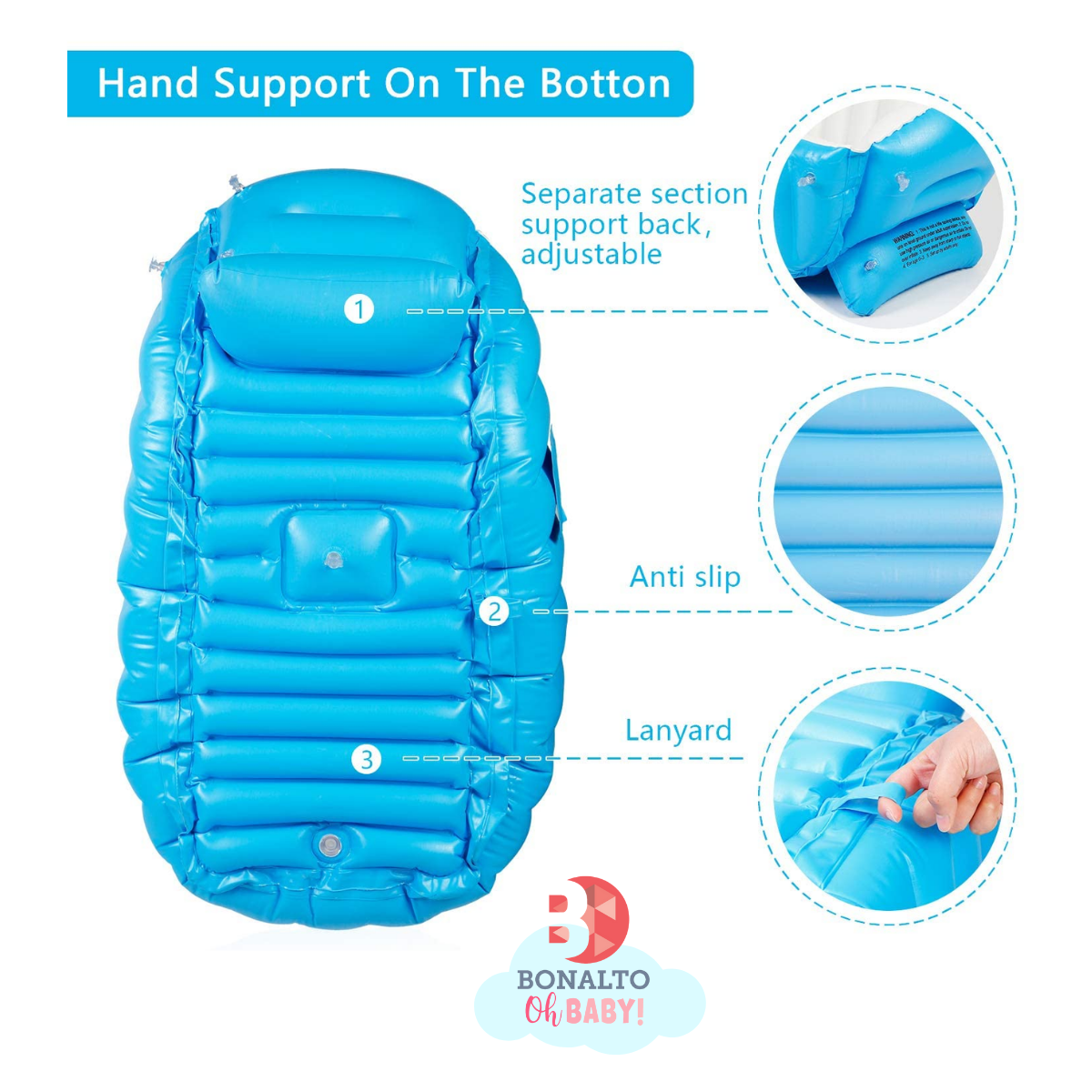 Tina Bañera inflable para bebé, portátil, antideslizante, para viajes, mini piscina de aire, para niños, gruesa, plegable, con bomba de aire, color azul