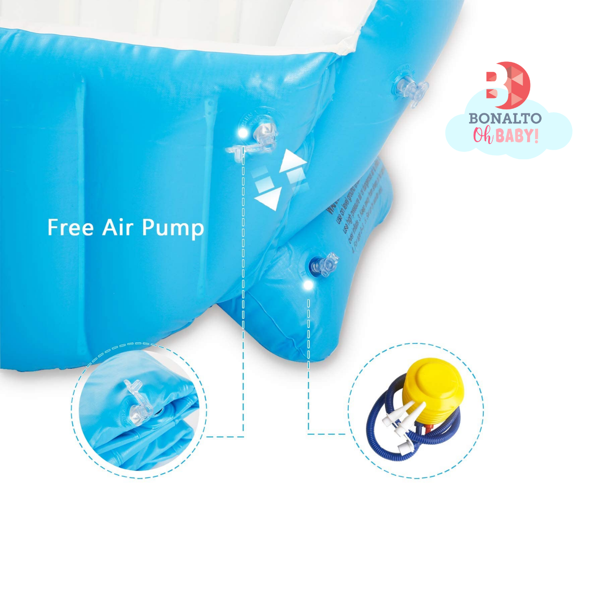 Tina Bañera inflable para bebé, portátil, antideslizante, para viajes, mini piscina de aire, para niños, gruesa, plegable, con bomba de aire, color azul