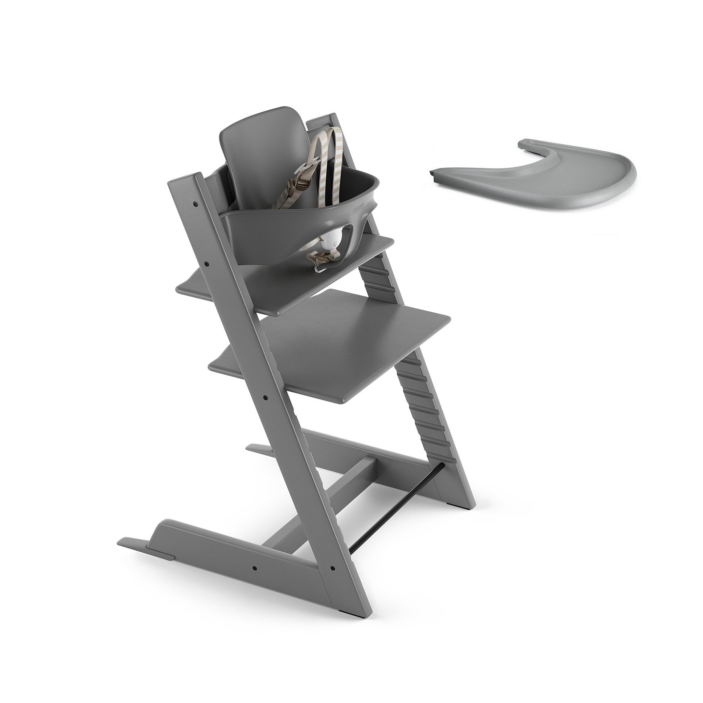 Silla Stokke Tripp Trapp Baby Set Tray y Arnes Storm Grey