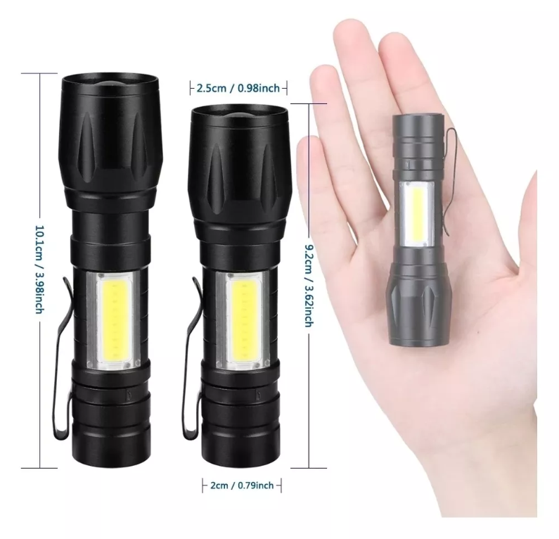 Lámpara Táctica Mini Recargable USB Con Led Lateral