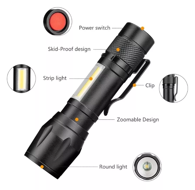 Lámpara Táctica Mini Recargable USB Con Led Lateral