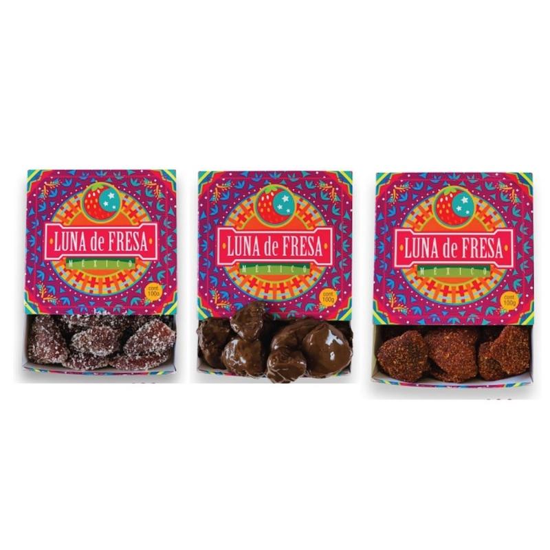 Fresas Cristalizadas de Azúcar, Chocolate y Chile 3cj/ 100g