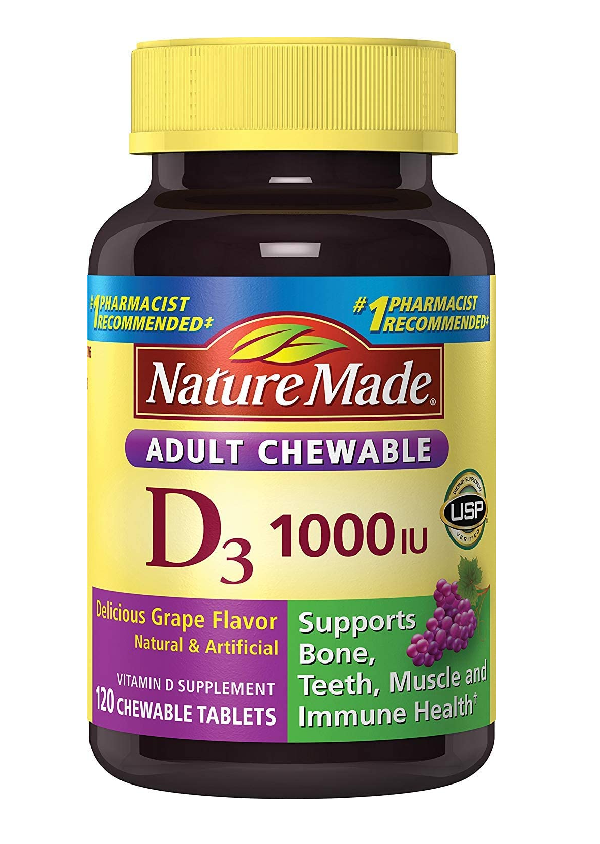 Nature made Vitamina D3 con sabor a uva 120 tabletas 1000 IU  5.61 Onzas