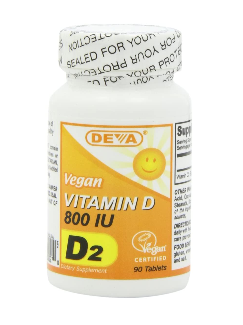 DEVA Vitaminas Veganas Vitamina D 800 UI 90 tabletas 1.44 Onzas