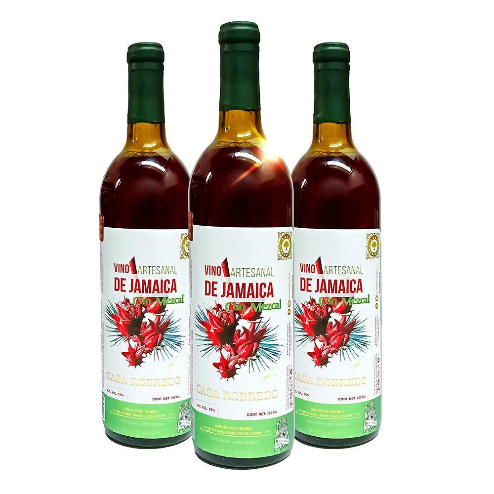 Tripack Vino Artesanal Jamaica Con Mezcal Robredo 750 Ml
