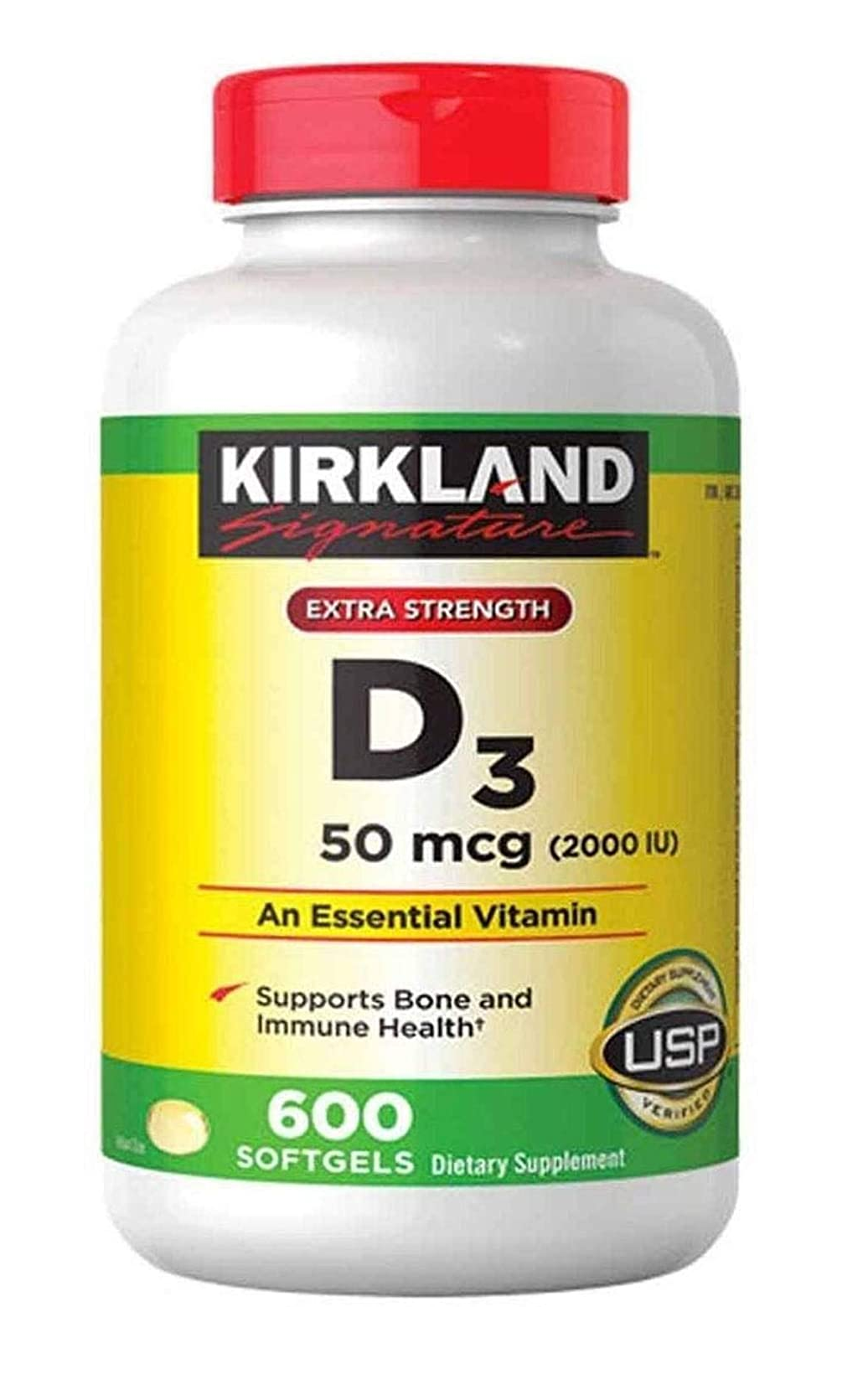 Kirkland Signature Vitamina D3 2000 I.U. 600 cápsulas blandas 6.88 Onzas