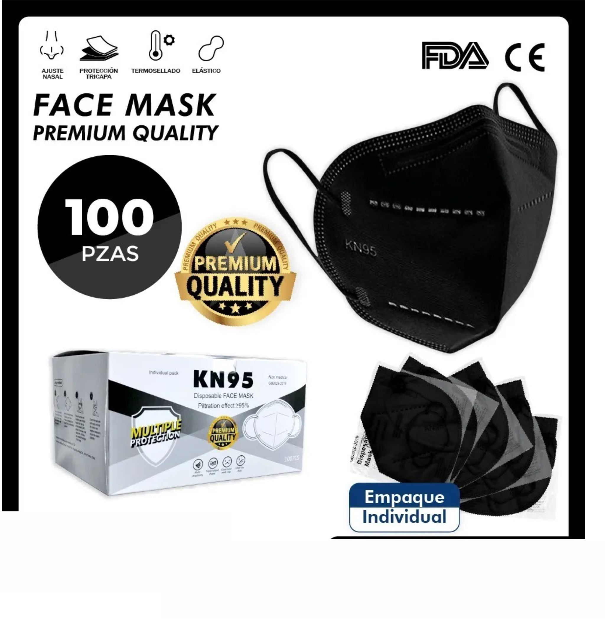 KN95 CUBREBOCAS COLOR NEGRO CAJA 100 PZAS