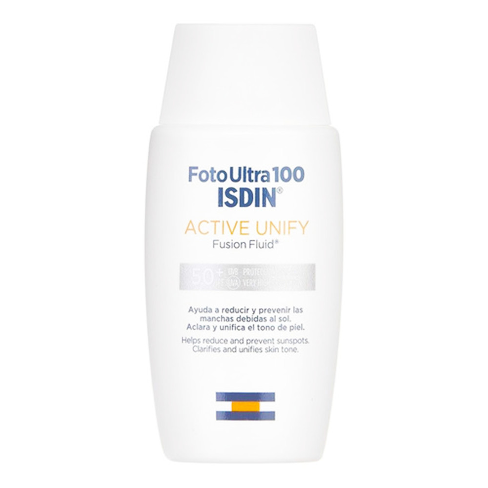 ISDIN FotoUltra 100 Active Unify SPF 50+, Protector Solar Facial con color, Aclara y unifica el tono de piel, 50 ml.