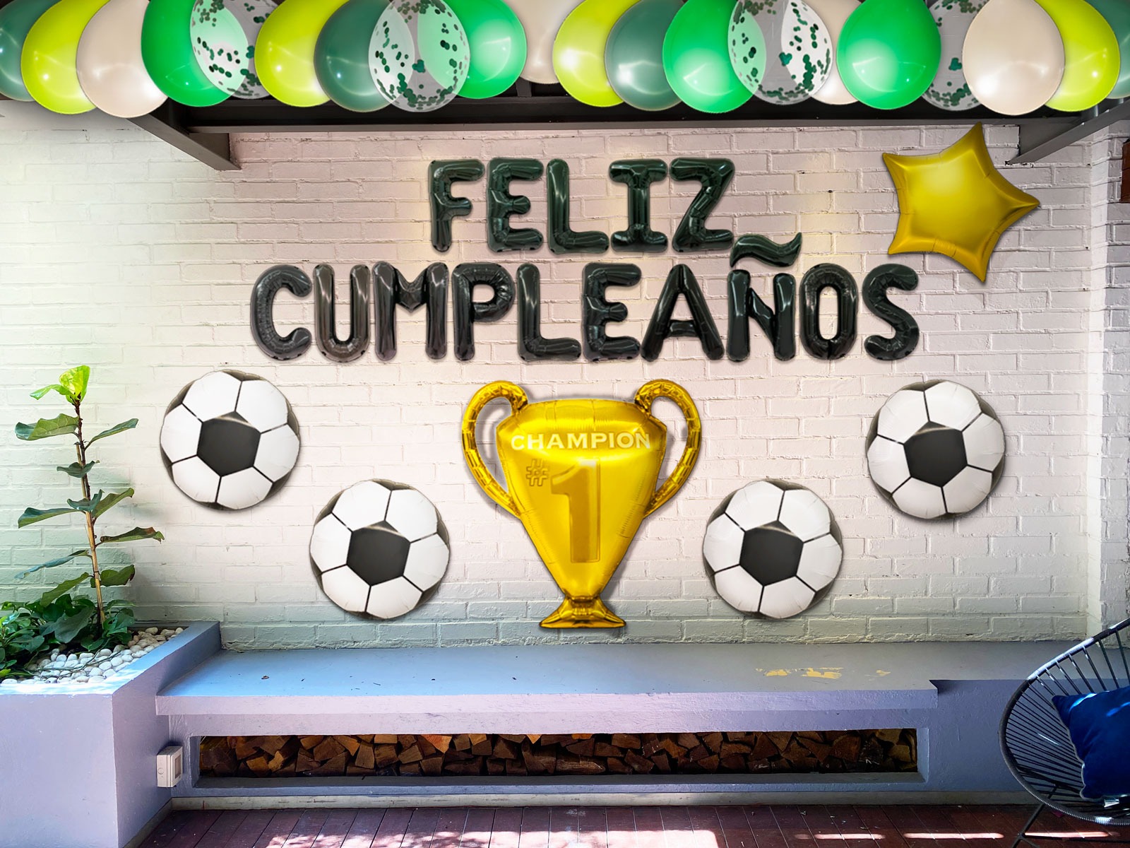 Globos de Cumpleaños Futbol | Kit de 46 piezas de globos metalicos y latex | Facil montaje para fiesta en casa, oficina o exteriores | Happy Birthday en Español | Guia de Decoracion e inflador gratis