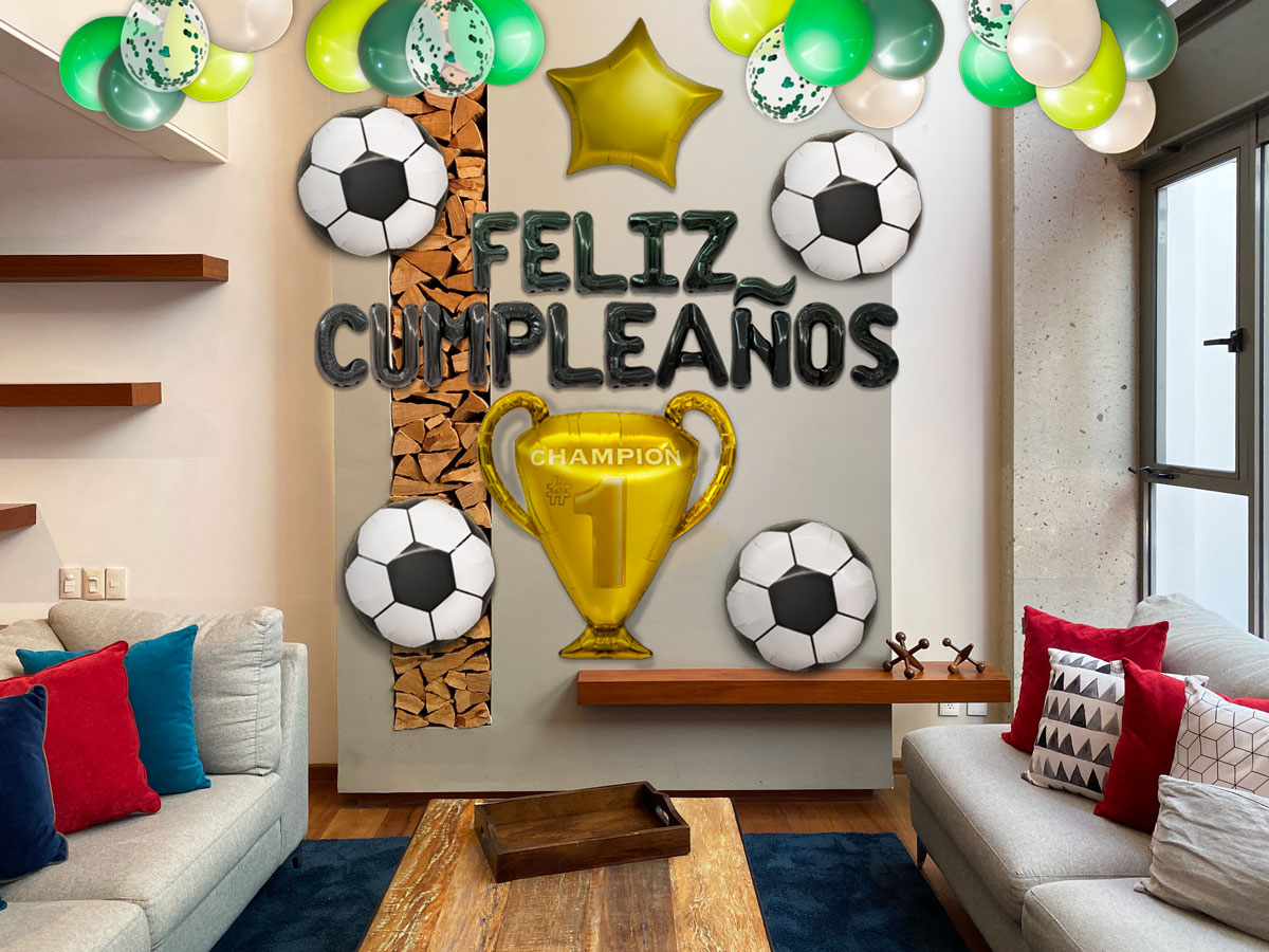 Globos de Cumpleaños Futbol | Kit de 46 piezas de globos metalicos y latex | Facil montaje para fiesta en casa, oficina o exteriores | Happy Birthday en Español | Guia de Decoracion e inflador gratis