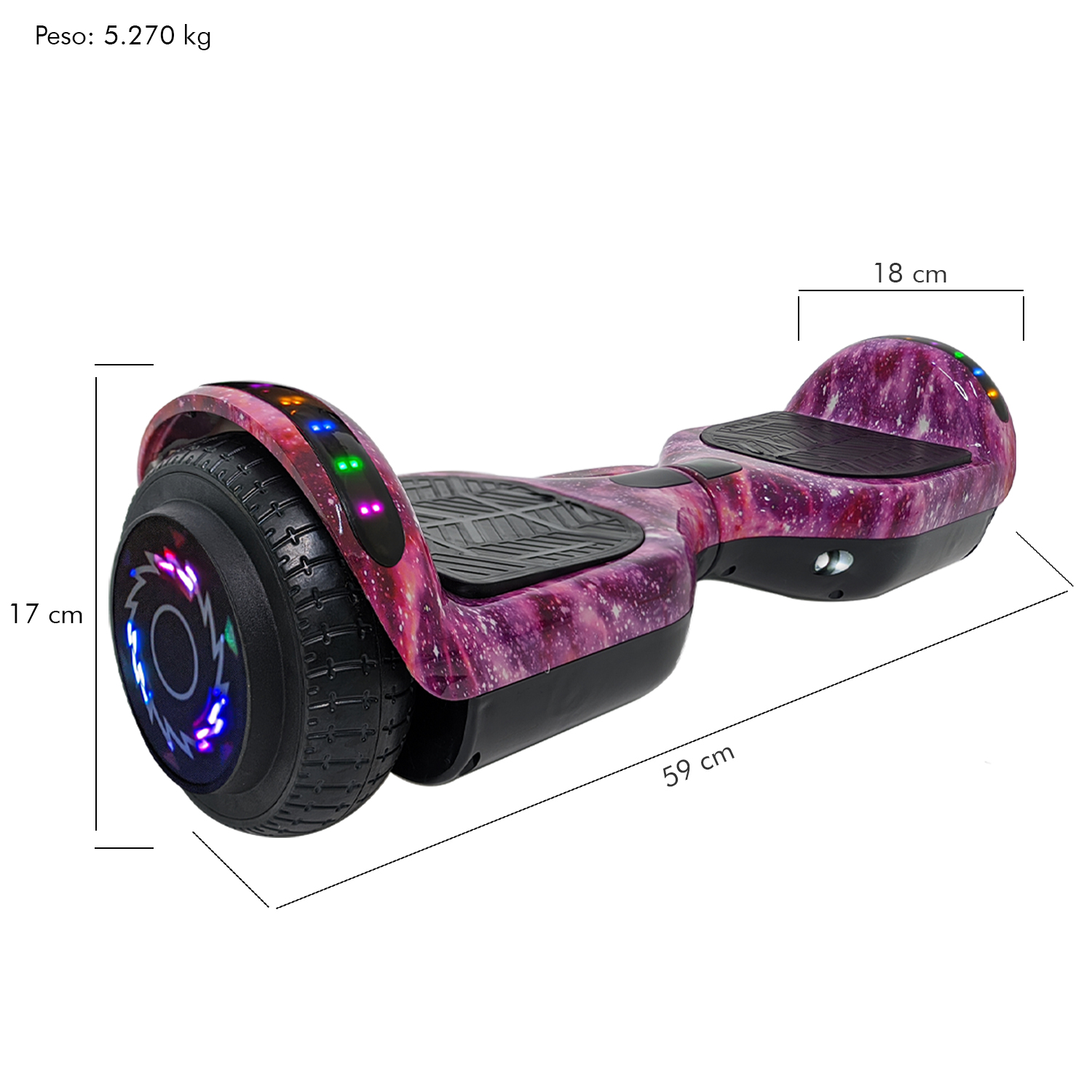 Patineta Electrica Estilo Hoverboard 12 km Bluetooth Luz Led Morada