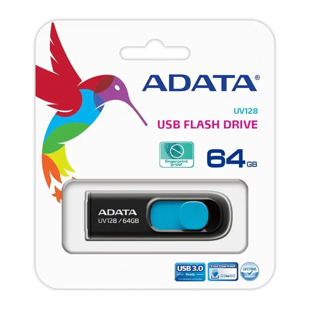 Memoria USB Negro 64 GB USB 3.2 Portatil Retractil Musica Fotos Videos AUV128-64G-RBE Lap