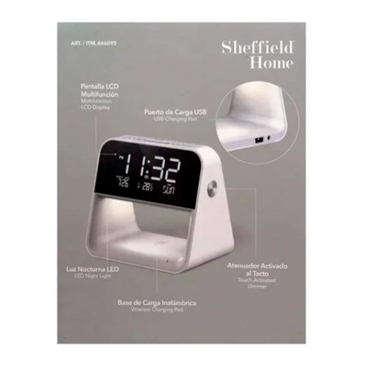 Despertador Y Cargador Inalámbrico De Dispositivos Sheffield CST 666095