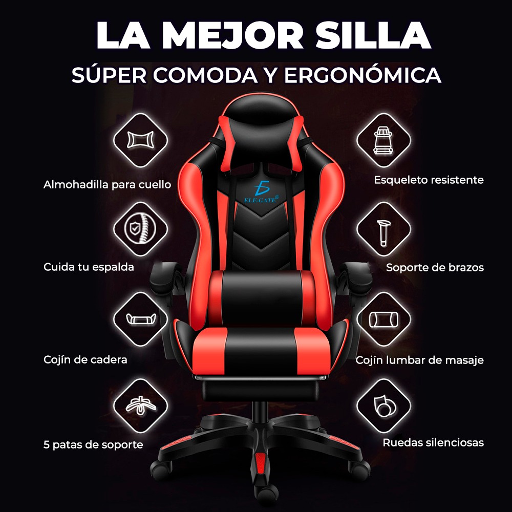 Silla Gamer Gaming Diseño Racing Video Juegos Oficina - Masaje 7 Posiciones Diferentes 