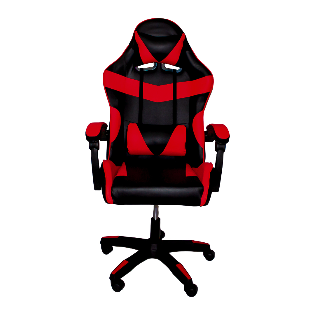 Silla Gamer Reclinable Ergonomica, Cojin Lumbar, Y Cabecera Rojo con Negro