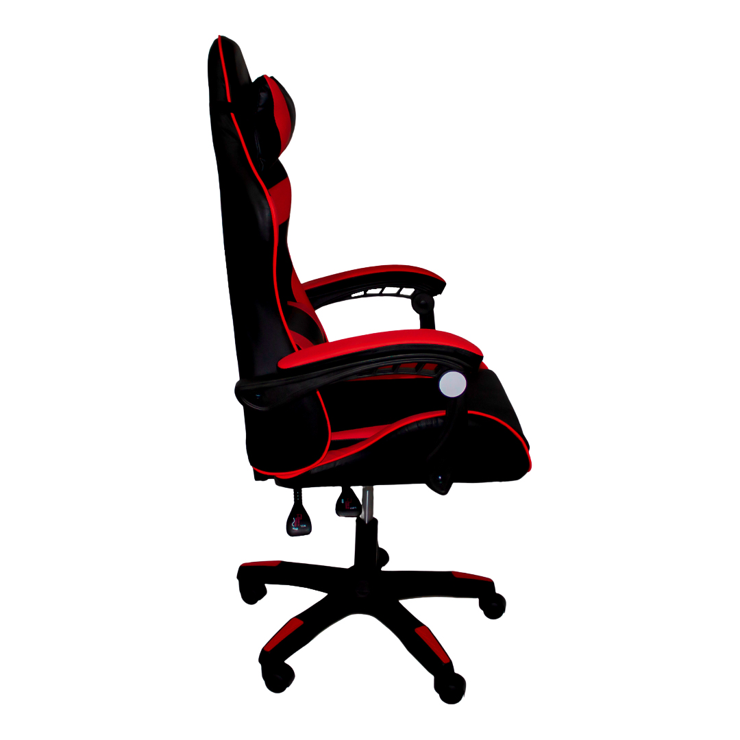 Silla Gamer Reclinable Ergonomica, Cojin Lumbar, Y Cabecera Rojo con Negro